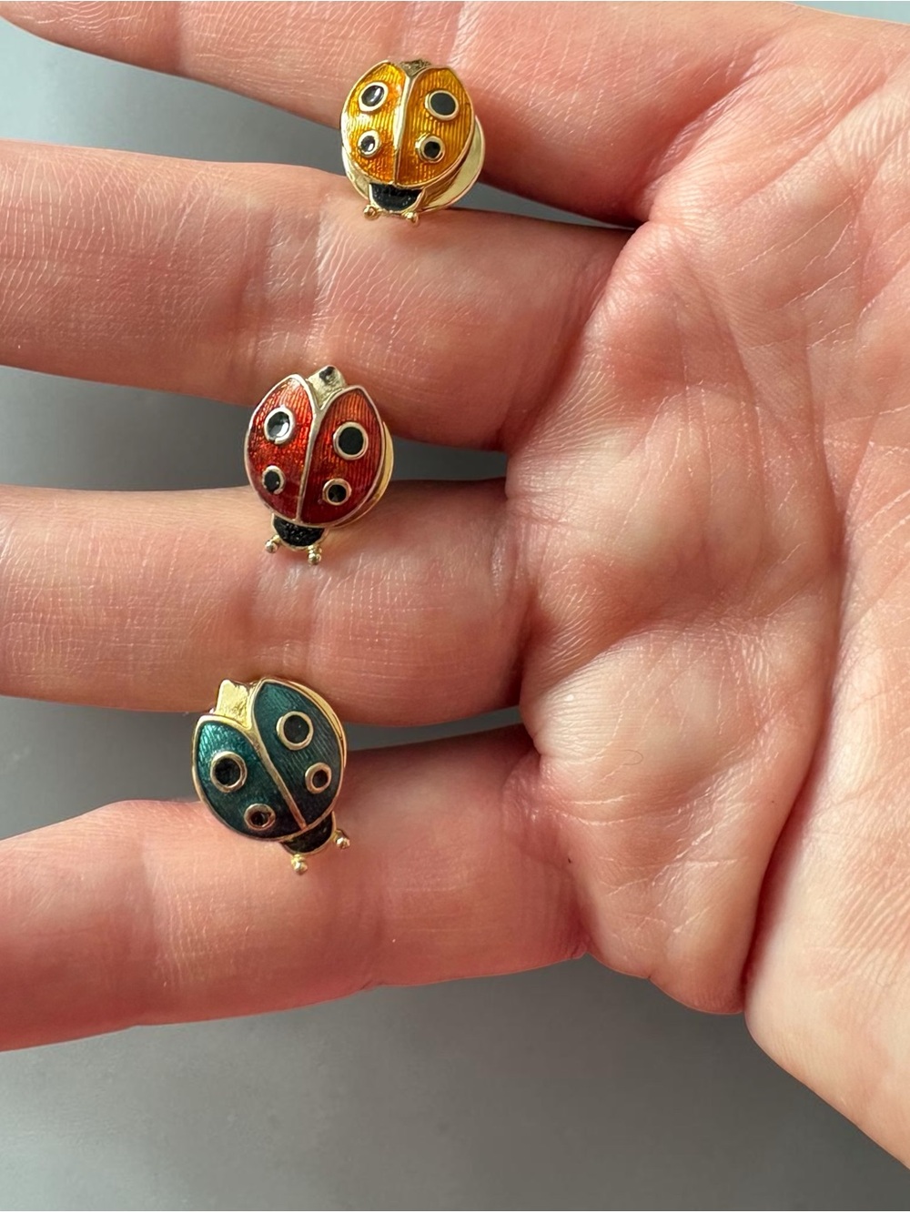 Vintage Avon Enamel Ladybug Scatter Pins Set of 3 Gold Tone